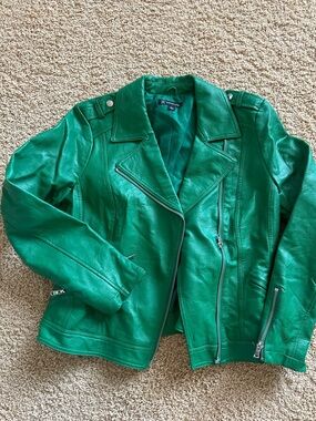 INC Green Leather Moto Jacket